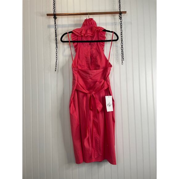 NWT BCBG Max Azria Chomisee Dress Geranium Woven Cotton Halter Ruffled Size 12 - Picture 3 of 8